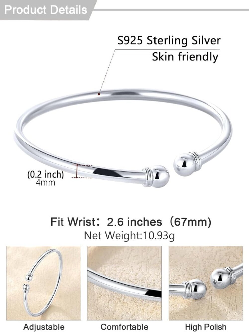 Unisex Simple Cuff Bracelet 18K Real Gold Platinum Plated Fine Bracelets Fashion - Picture 7 of 9